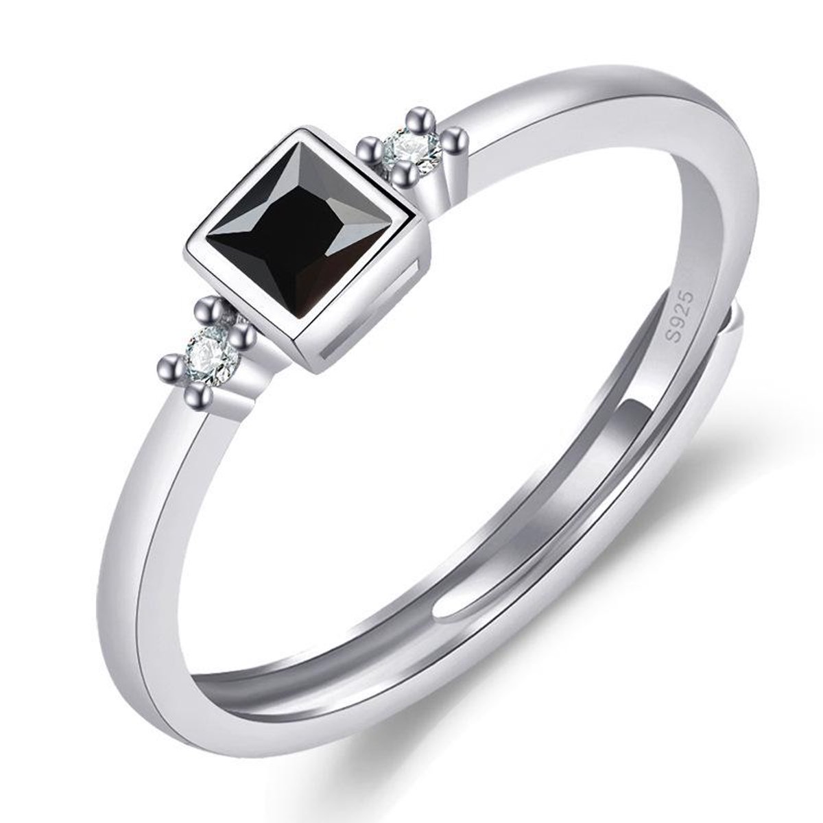 Matthew Studio® Luxe Dames Ring 925 Zilver – Zwarte Zirkonia Ring – Verstelbaar – Inclusief Cadeauverpakking