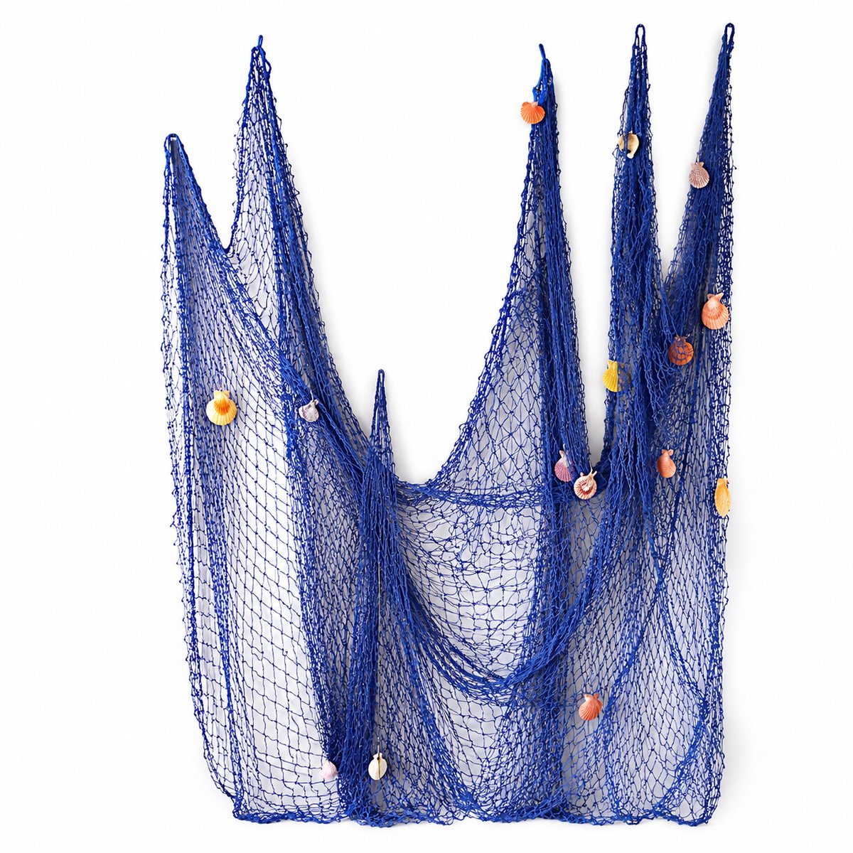 BukkitBow - Decoratie Visnet - Visnet Met Schelpen - 200 x 100 CM – Blauw