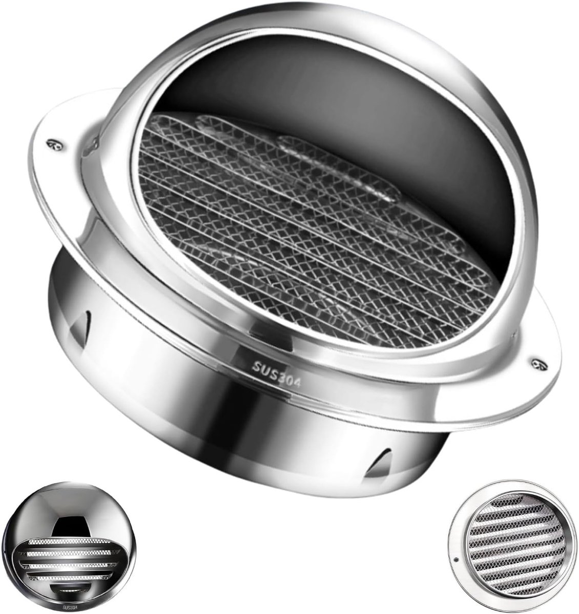Ventilatierooster RVS - Luchtuitlaat Wandrooster - Ventilatie Verbeteren - Insectenwerend Gaas - 80mm - Geborsteld Zilver