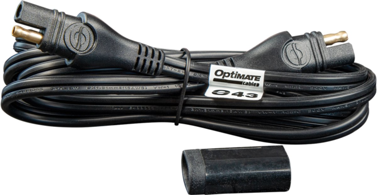 OptiMate Cable O-43 verlengsnoer voor acculader, lengte 180 cm (6 ft), SAE-naar-SAE-connectoren met waterdichte afdichting, geschikt voor 16AWG SPT2-W, -40 tot 105 °C / 221 °F, maximaal 13 A