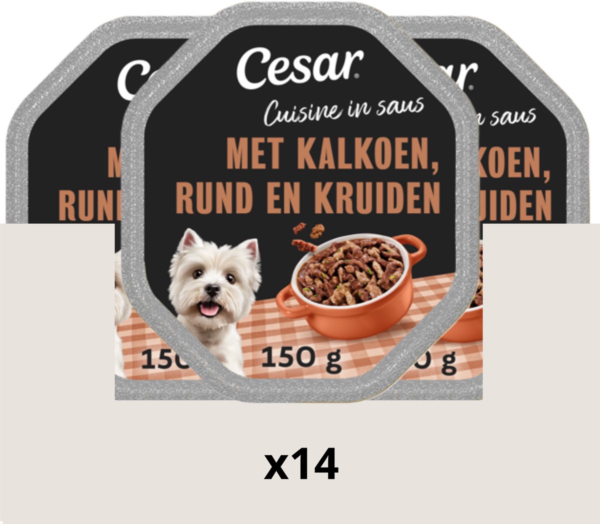 Cesar Hondenvoer - Cuisine - Kalkoen & Rund in Saus - Kuipjes 14x150g