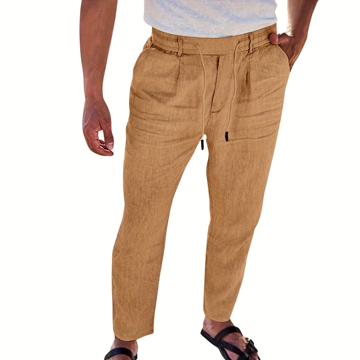 Currero Linnen Broek Heren - Zomerbroek - Volwassenen - Lange Broek - Pantalon - Strandbroek - Zomer - Ibiza Stijl - Bruin M