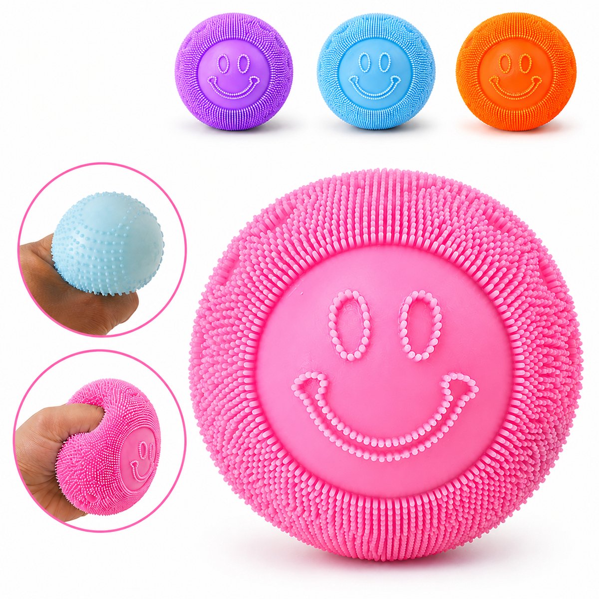 Smiley Squishy Stressbal Roze – Fidget Toy – Anti Stress Knijp Speelgoed voor Kinderen en Volwassenen