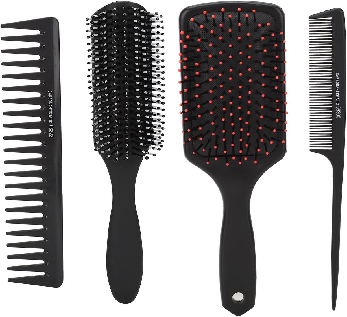 Haarborstelkamset 4-in-1 - Kam set styling - Dagelijkse haarverzorging - Koolstof Antistatisch - 25 x 13 x 5 cm - Zwart