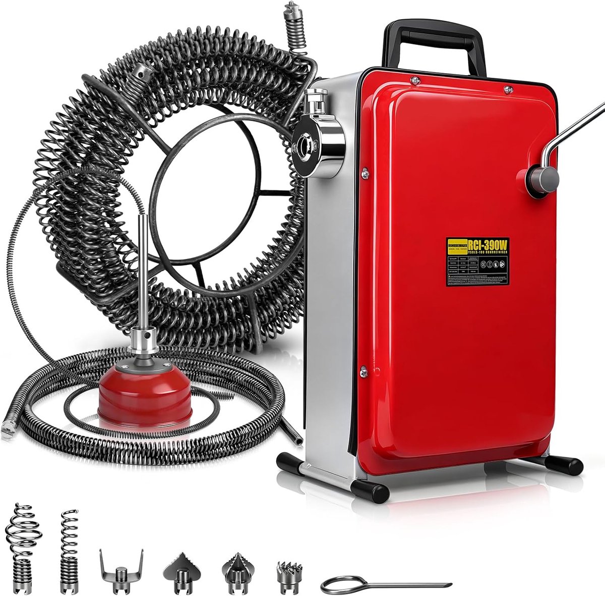 Elektrische Buisreiniger - Afvoerreiniger Rioolreiniger - Verstoppingen Verwijderen - Zuivere Koperen Motor - Ø 20-100 mm - rood