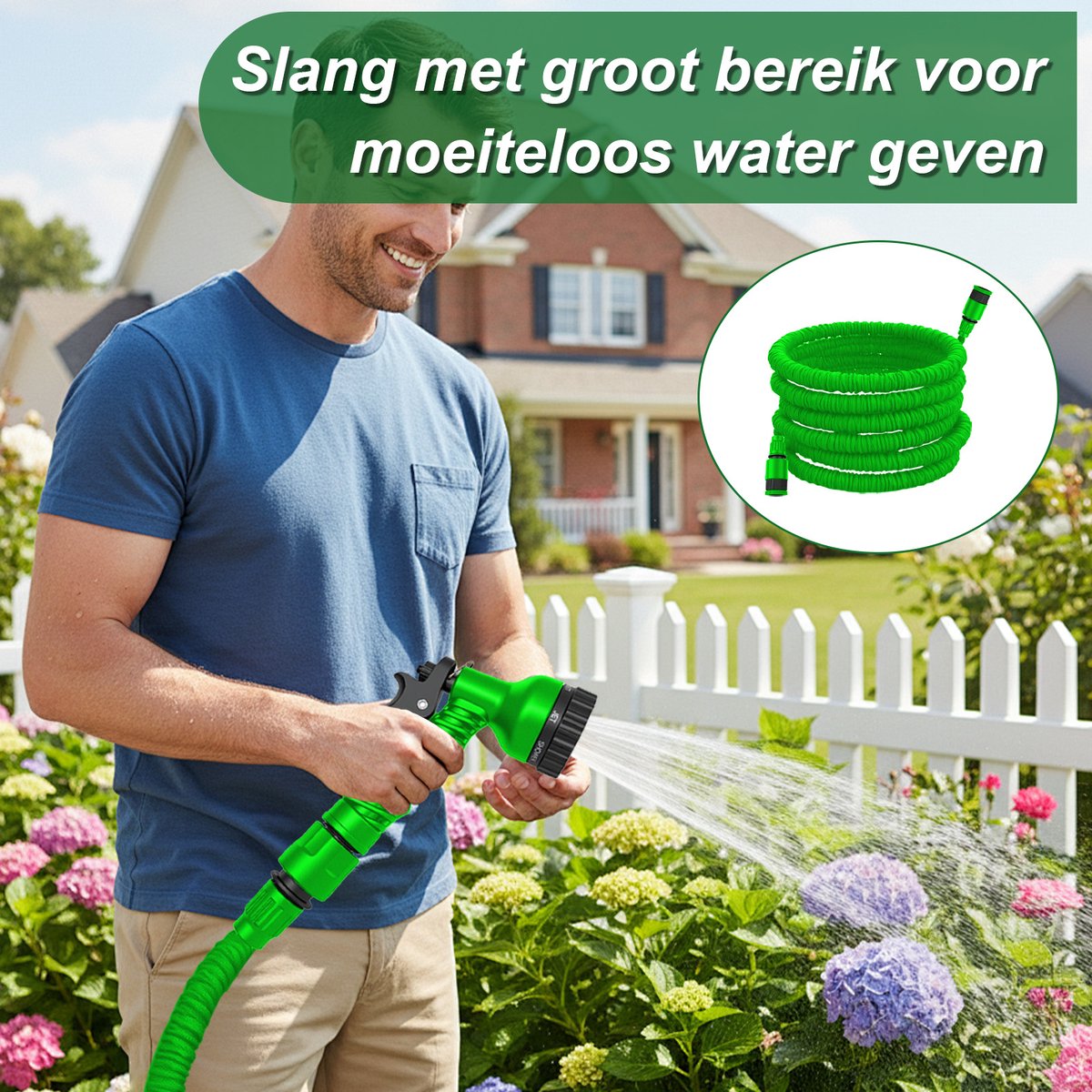 Uitschuifbare Tuinslang / Flexibele Slang – 15 meter (50FT) – Groen – 0,4 MPa werkdruk – Licht, knoopvrij & zelfoprollend – Voor tuin, auto, terras & planten – Incl. handleiding thumbnail 6