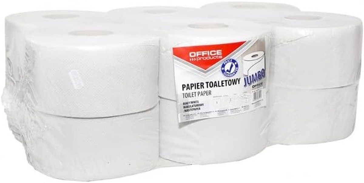 Jumbo Toiletpapier - Hygiënepapier Recycling - Huishoudelijk Gebruik - 1-Laags Papier - 12 Rollen - Wit