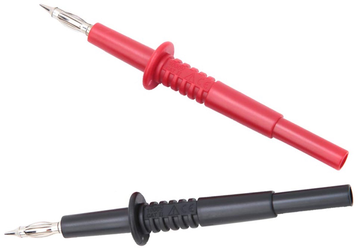 Banaanstekker Meetsnoerenset - Testsondes Multimeter - Elektronisch Testen - PA Messing Constructie - 105 mm - Rood Zwart