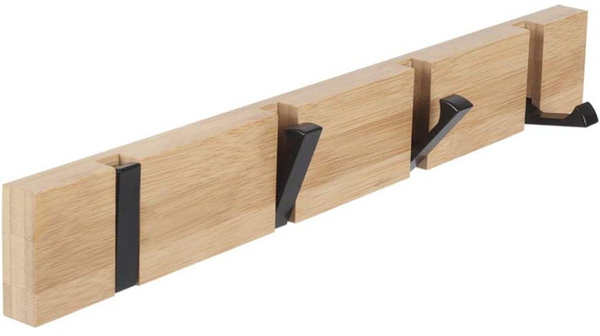 carmdering - Bamboe Wandkapstok 40 cm – Inklapbare Haken | Ruimtebesparend & Compact | Duurzame Kapstok voor Hal, Gang & Kantoor – Natuurlijk Bamboe