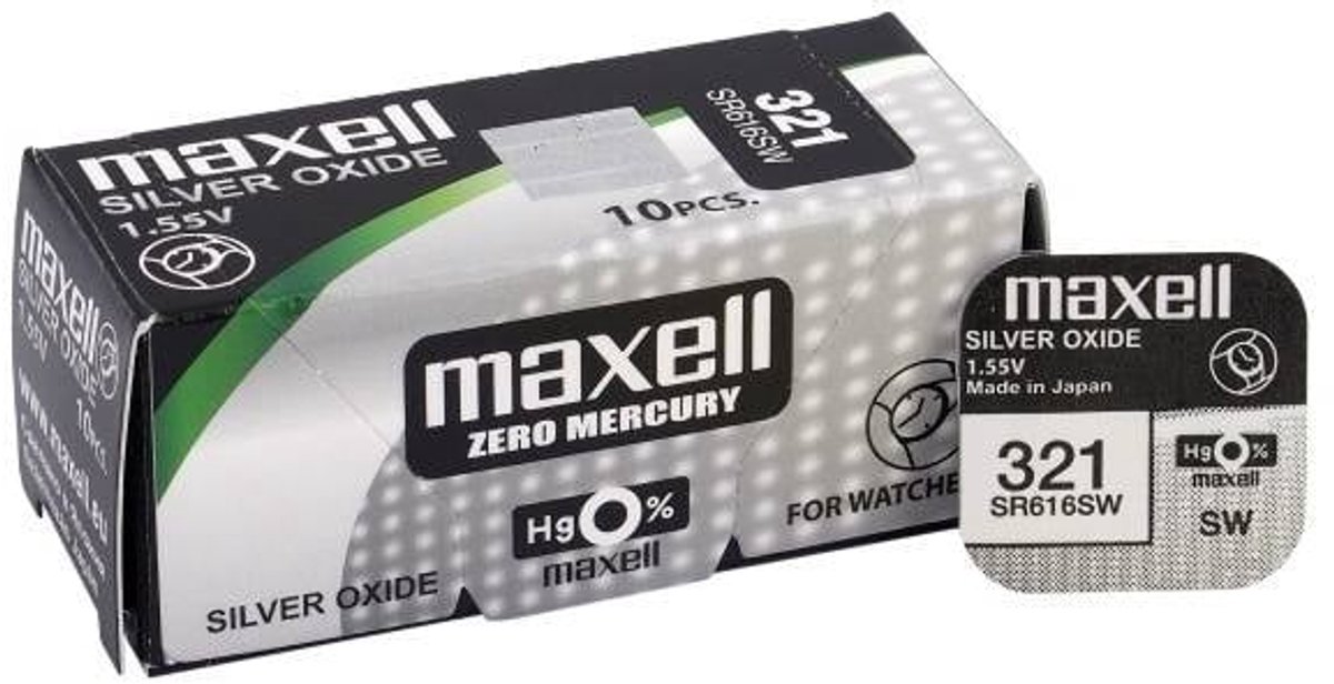 MAXELL 321 / SR616SW zilveroxide knoopcel horlogebatterij 1 (EEN) stuks
