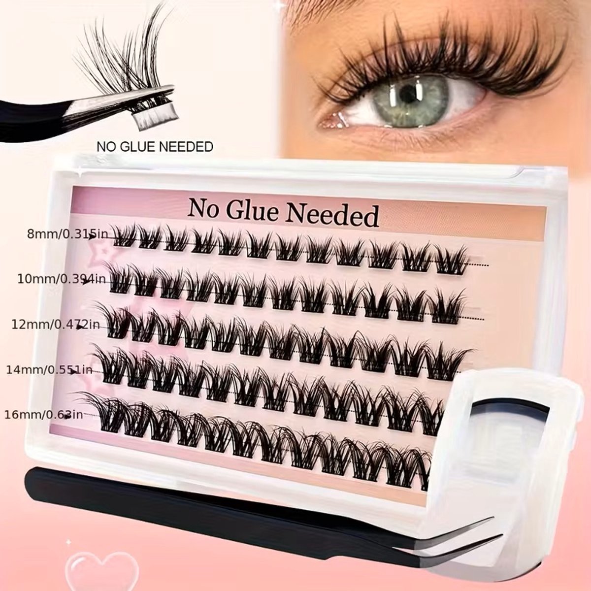 @ Lu’s Today® – Basic Beauty Essentials –Wimperkit – 60 Zelfklevende Wimperclusters – 8 t/m 16 mm D krul – Inclusief Applicatietool