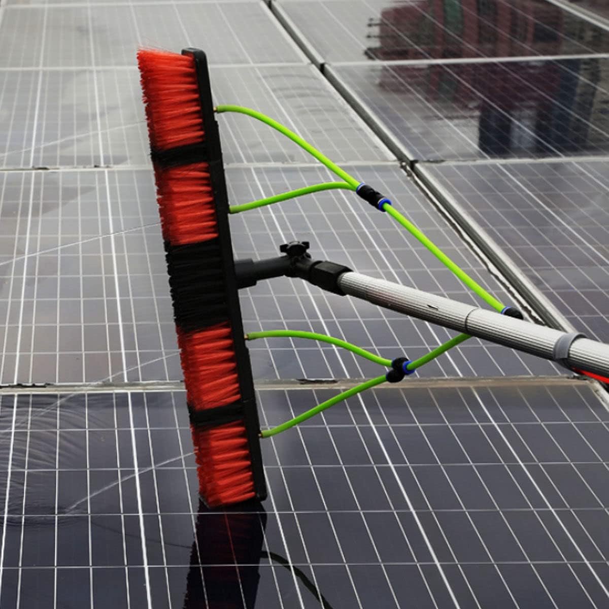 Reinigingsset Zonnepanelen - Raamwisser Telescoop - Hoge Oppervlakken - Watergeleidende Borstel - 3.6 Meter - Grijs