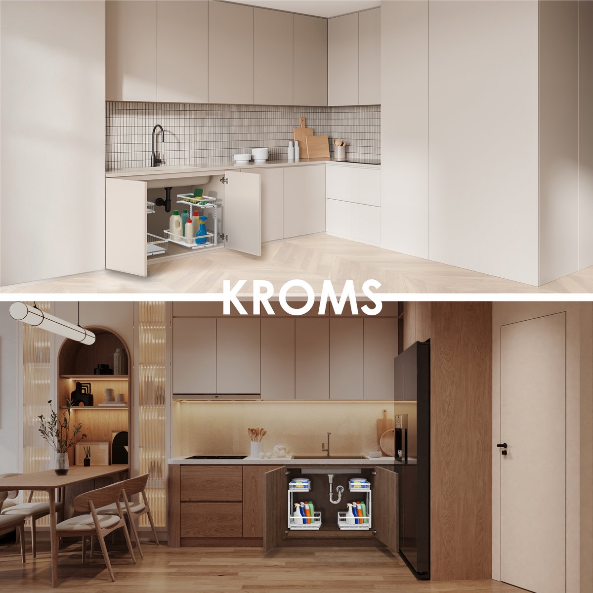 KROMS Gootsteenkast organizer zwart maat M – Verstelbaar 2-laags gootsteenrek – Extra sterk tot 20 kg – Badkamer & keukenkast organizer — cadeau in Cadeau-ideeën - foto 2