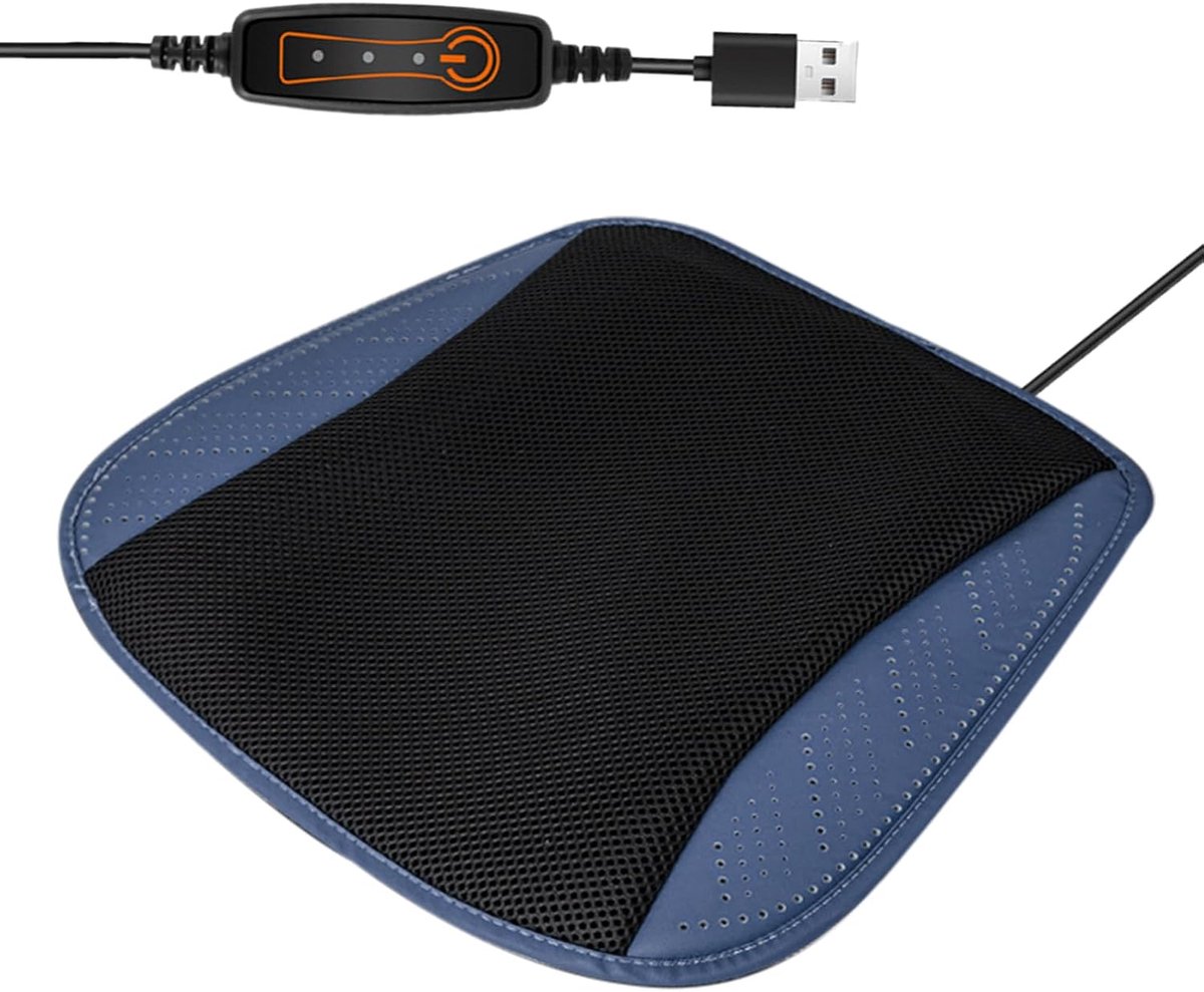 Koelkussen Autostoel - Ventilatie Kussen - Comfortabel Rijden - 8 Stille Ventilatoren - 44 x 44 cm - Paarsblauw