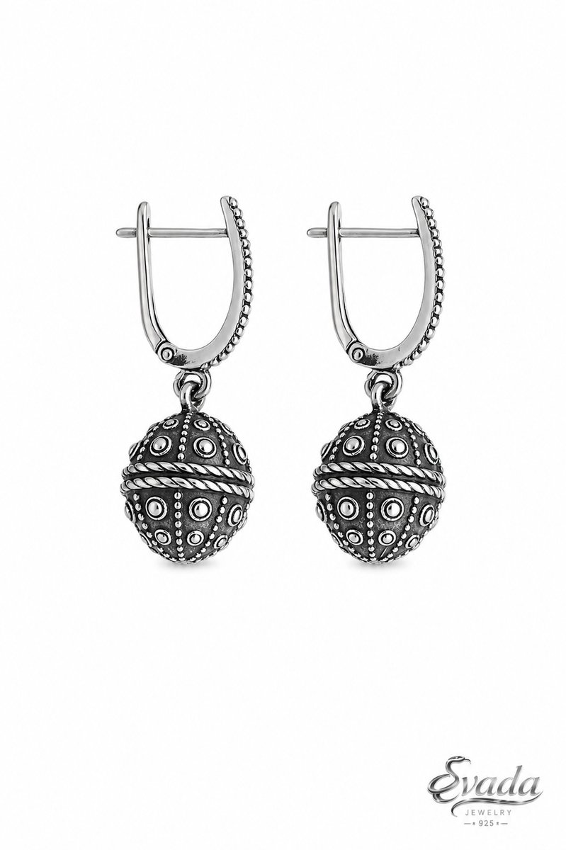 EVADA Jewelry 925 Sterling Zilver Hangende Oorbellen – Vintage Bal Design – Bohemian Dames Oorbellen