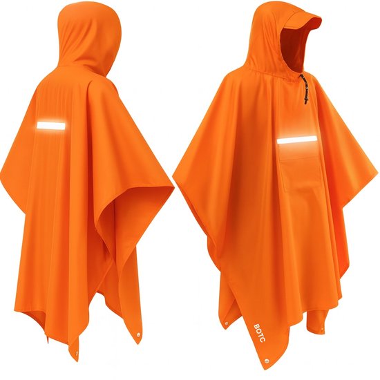BOTC Poncho - Reflecterende Regenponcho - Fietsponcho Fiets - Met Reflecterende strips - Unisex - Dames & Heren - Waterdicht - Oranje