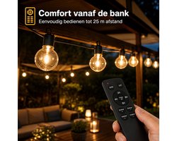 Arvion Lichtsnoer buiten dimbaar 30m met 40+2 G40 lampen afstandsbediening IP45 warm wit