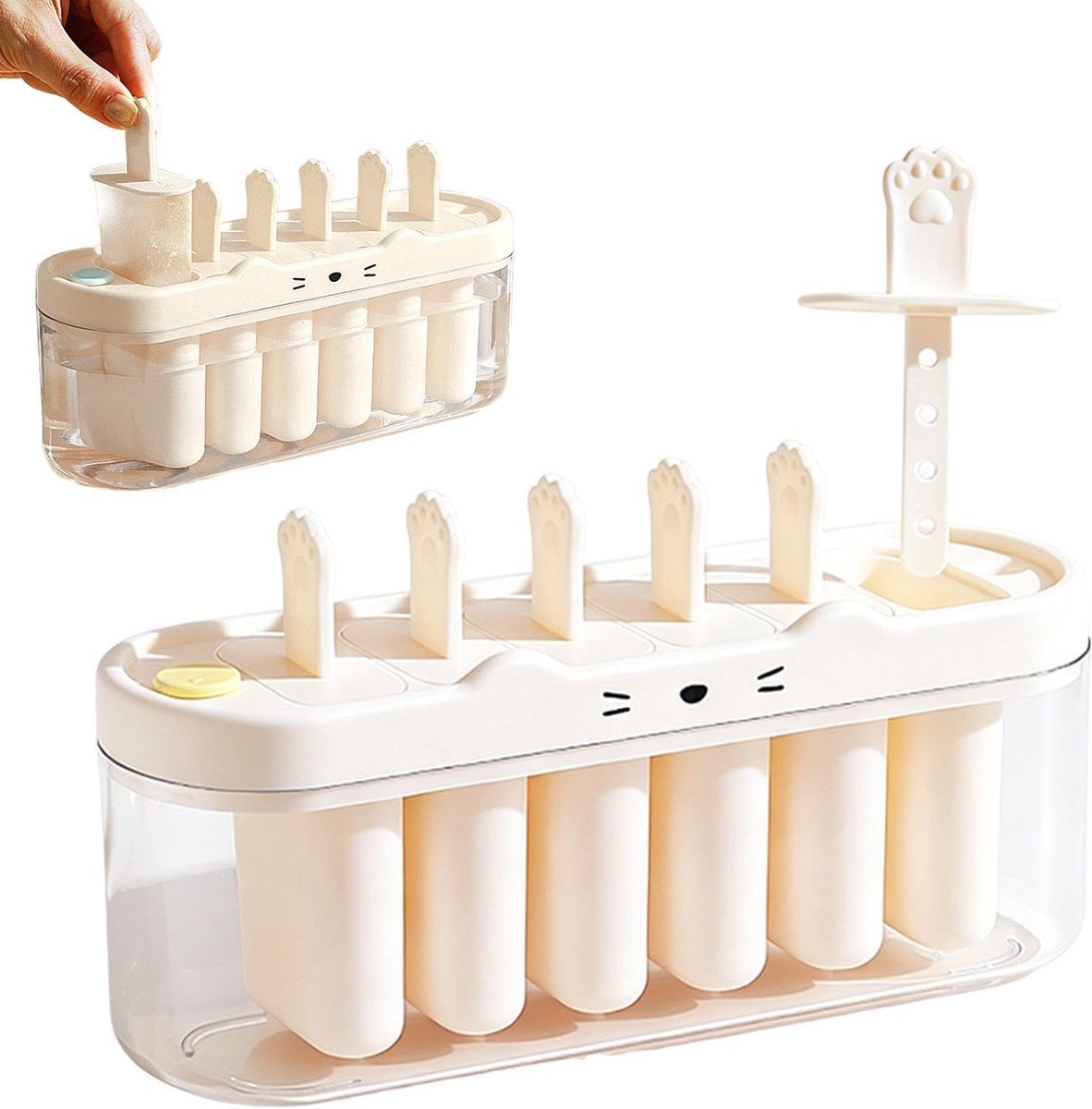 IJs Pop Maker - Vorm Mal - Zelf IJspops Maken - Handgemaakt Non-Stick - 6 Holtes - Wit