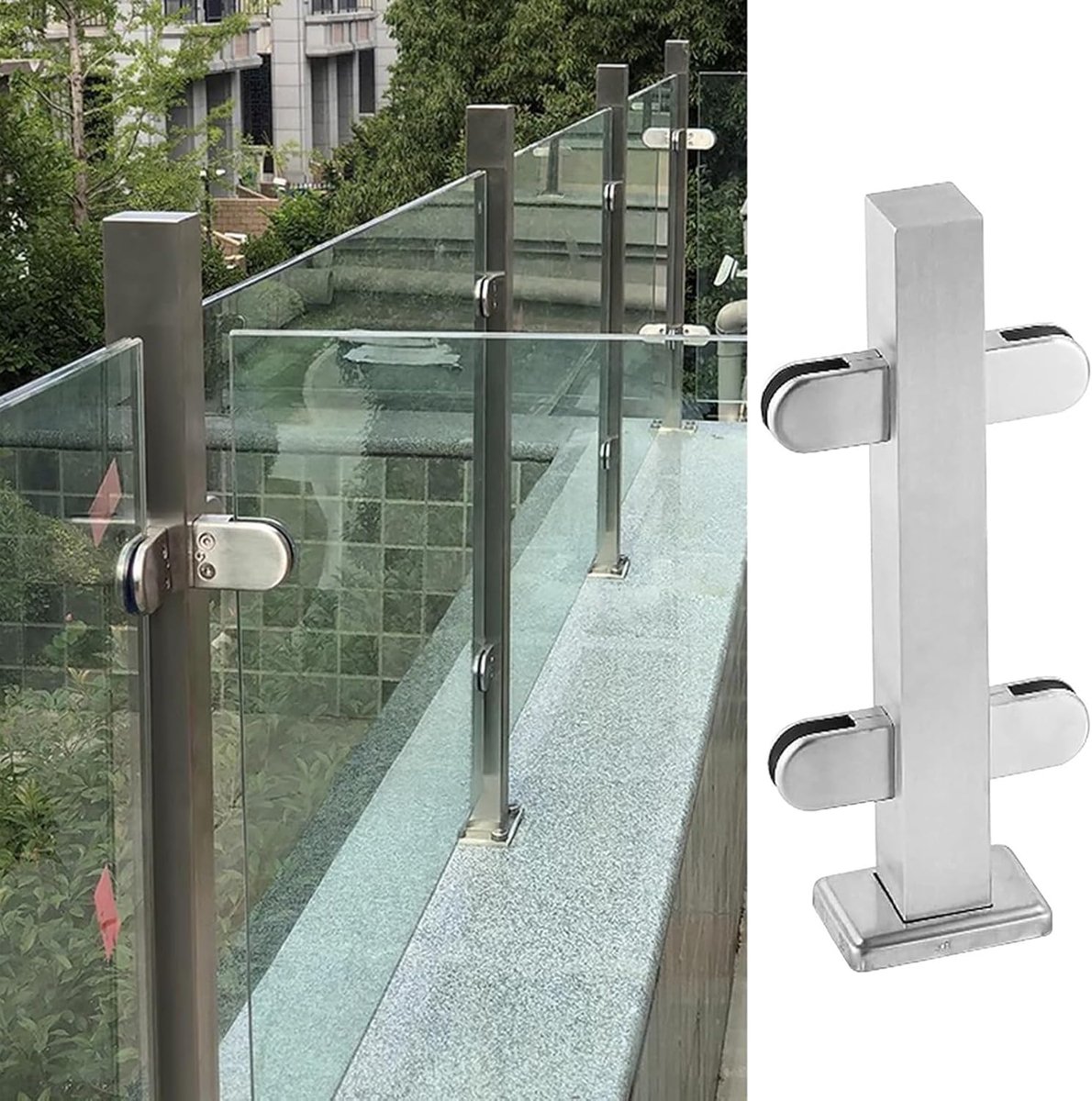 Relingpaalsysteem - Baluster kolom - Terras afscheiding - Roestvrij staal - 125 cm - Geborsteld zilver