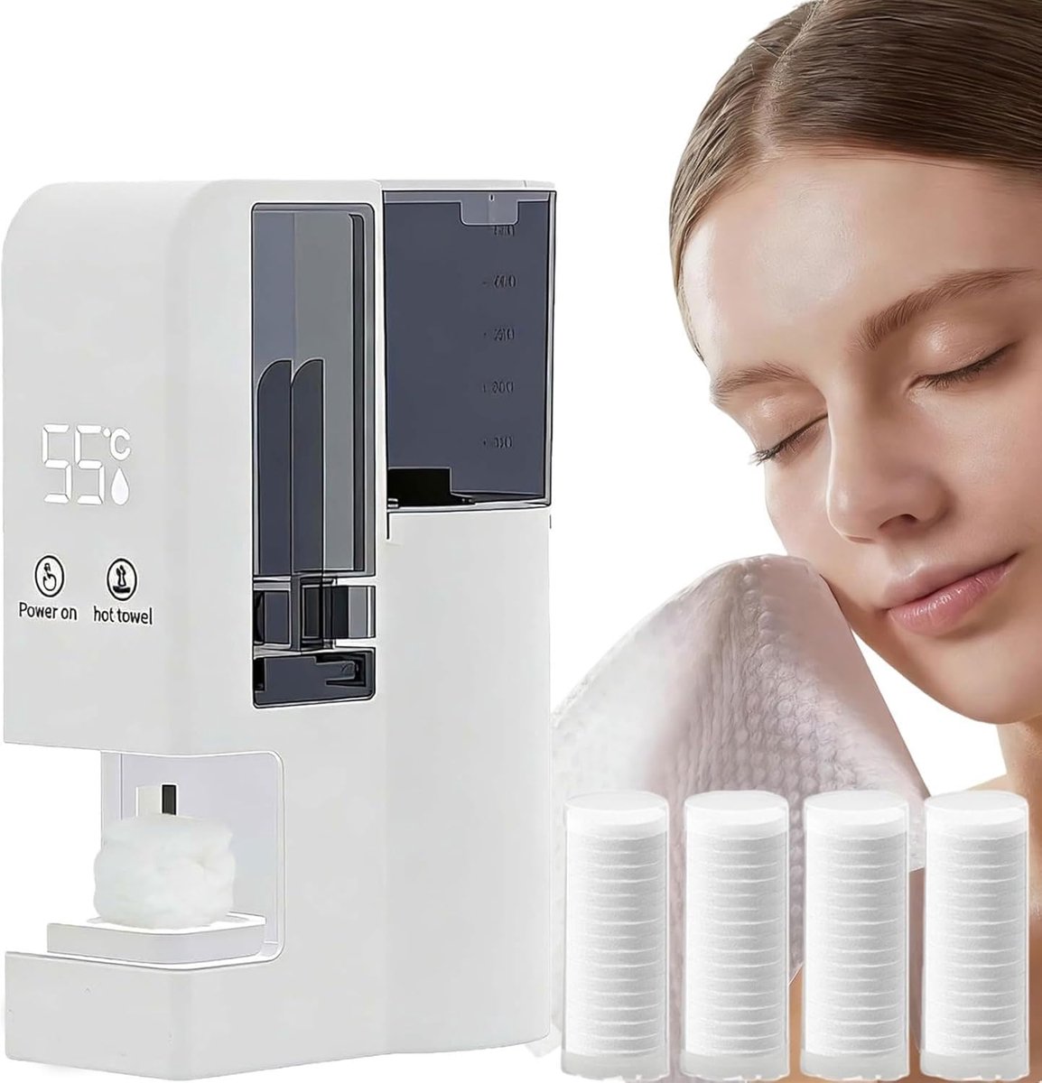 Warme handdoekdispenser - Stoommachine handdoeken - Gezichtsverzorging thuis - Snelle verwarming 5 sec - 40 handdoeken - Wit