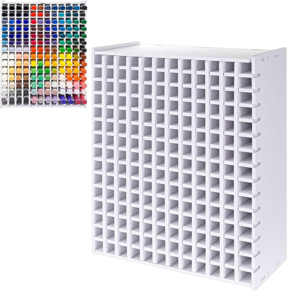 Marker organizer - Houder met 180 vakjes en verstelbare tussenschotten - Opbergrek voor markers voor op je bureau - Thuis, kantoor, hobbykamer en klaslokaal