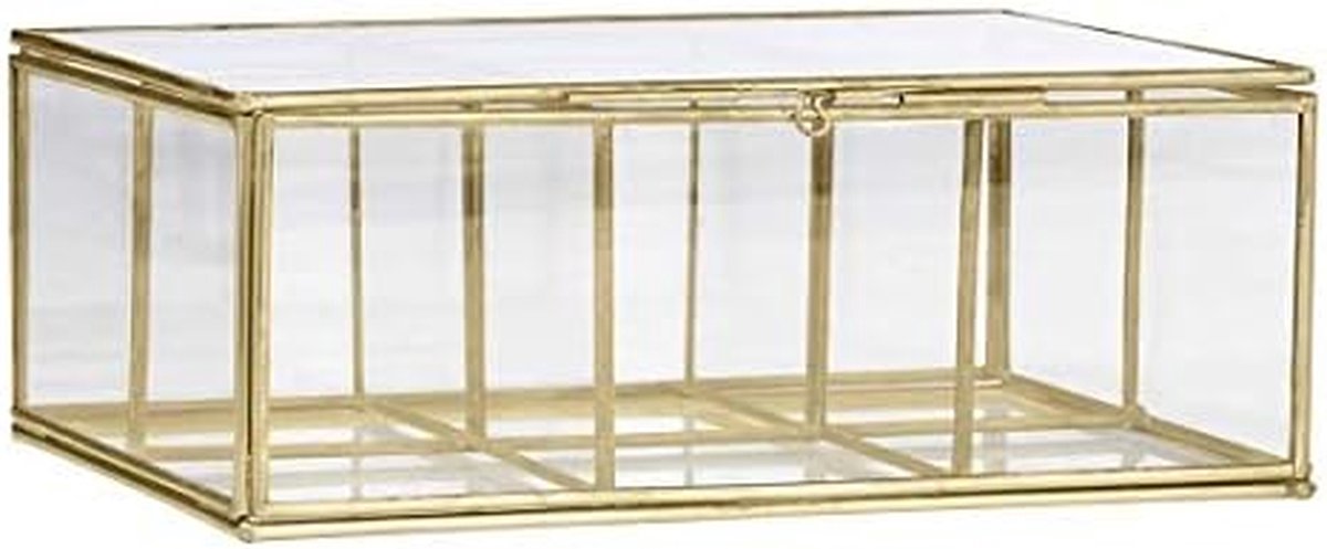 Decoratieve Display Box - Glazen Opberger - Sieraden Organiseren - Zes Interne Vakken - 18 x 13 cm - Goud Helder