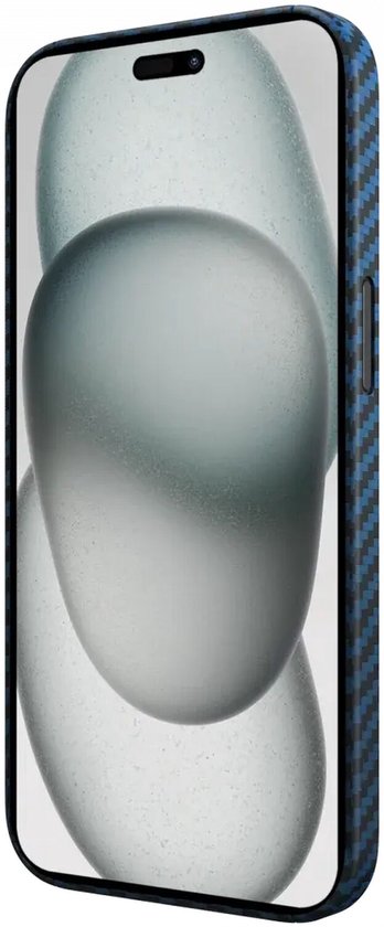Blauw en zwart carbonfiber hoesje voor iPhone.