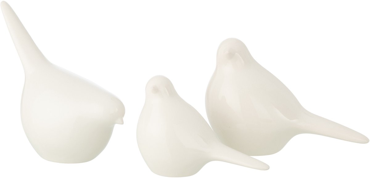 J-Line decoratie Vogel - porselein - wit - set van 3
