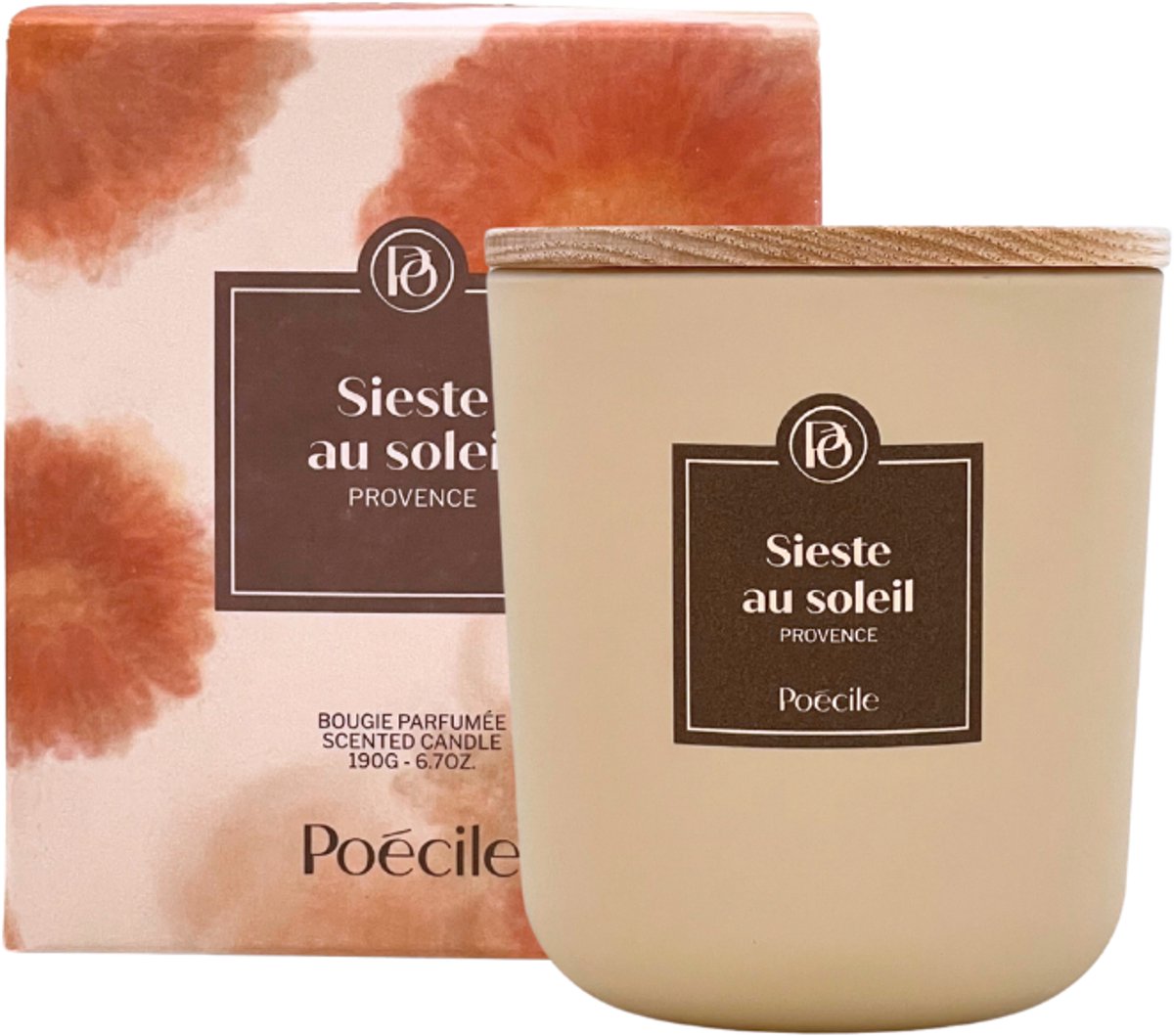 Poécile - Candle - Sieste au soleil - Provence - Geurkaars - Sojawax - Warm, Zonnig, Bloemen geur - 50 uur - Frans -190g