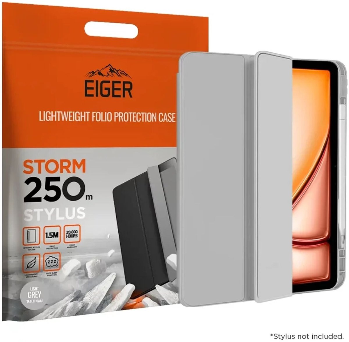 Eiger Storm 250m Stylus Hoes Geschikt voor iPad Air 11 (2024/2025) - Book Case met Penhouder - Sleep / Wake - Grijs