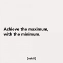 Tekst "Achieve the maximum, with the minimum." op een lichtgrijze achtergrond met het Neket logo.