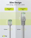 Comparaison d'une fiche extra courte (3,8 mm) avec une fiche conventionnelle (6,2 mm).