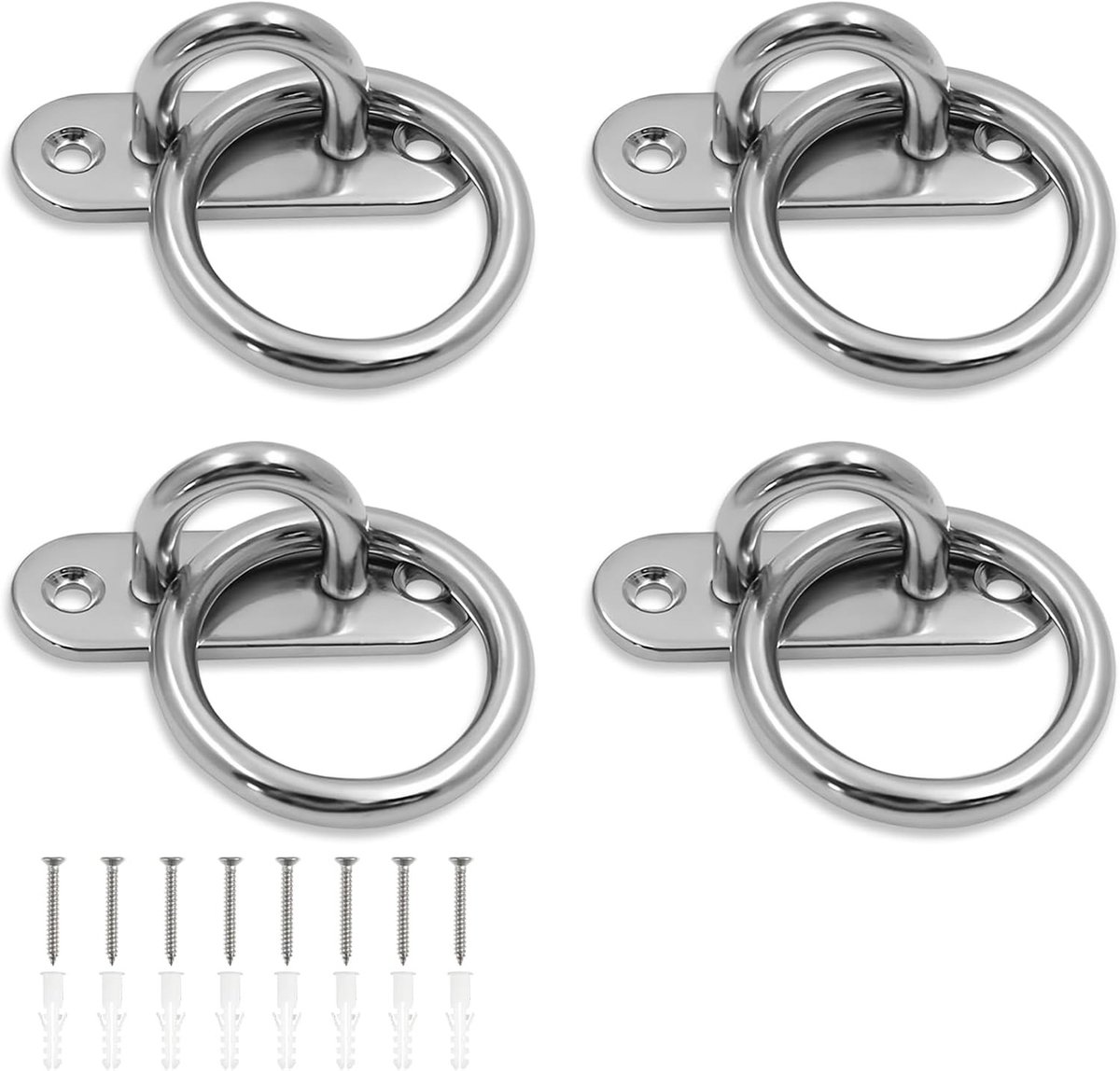 Set van 4 Ovale Beugels met Oogjes van RVS 304, Dikte 6 mm, Ideaal voor Stallen, Yoga Studio's en Fitnessruimtes