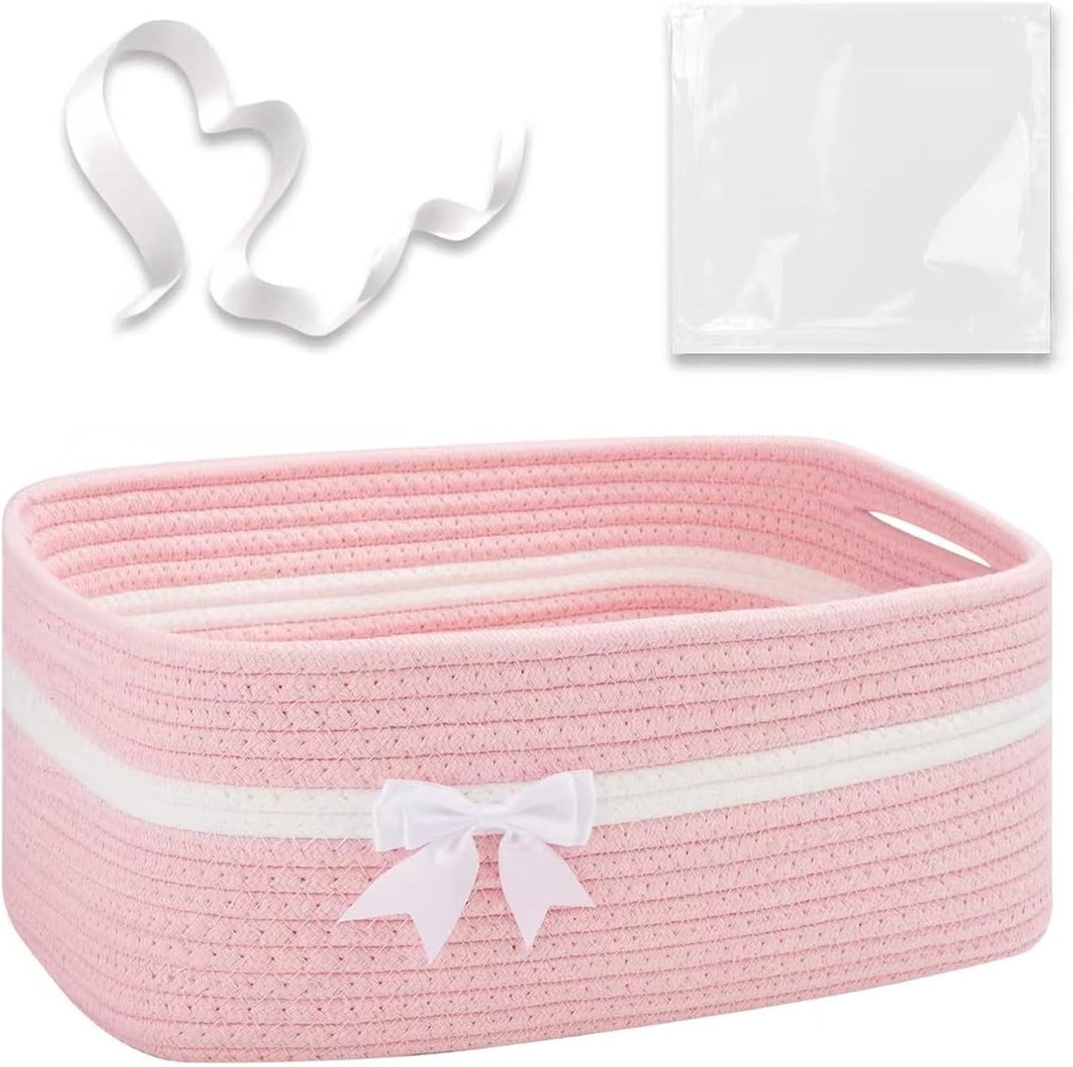 Woven Opbergmand voor Snacks en Handdoeken, Lege Cadeaumand, Organisator voor Kinderkamer, 34 x 25 x 15 cm (Roze)