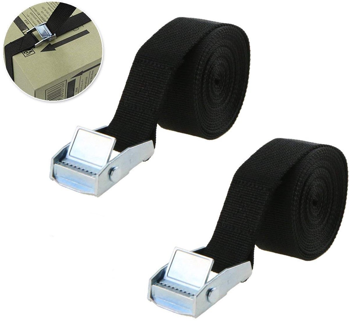 Solidchoice - 2-Pack Zwarte 7ft Cam Buckle Lashing Straps voor Lading en Bagage