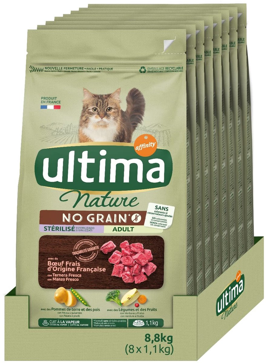 Solidchoice - Graanvrij Droogvoer voor Gesteriliseerde Katten met Rundvlees, 8 x 1.1 kg