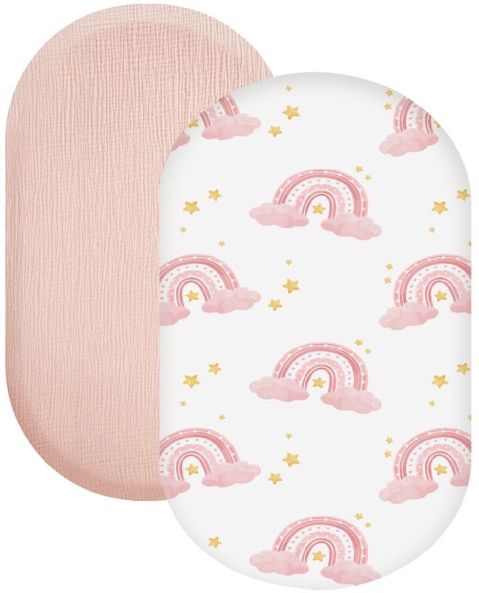 Wieg hoeslaken set van 2 stuks - ademend mousseline katoen - afneembaar wasbaar buitenhoes - geschikt voor babywieg matras - 32 * 17 inchStijl 25