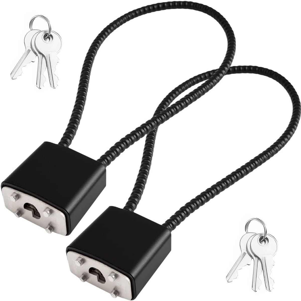 Set van 2 stuks sleutelslot met flexibele staalkabel, 38 cm kabelslot inclusief 3 sleutels per slot, multifunctioneel veiligheidsslot zwart voor helm, bagage en locker