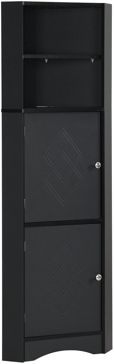 Hoekkast Badkamer - Zwarte Badkamerkast - Opbergkast - Waterdicht - Ruimtebesparend - Verstelbare Planken - 36,5x36,5x155 cm - Zwart