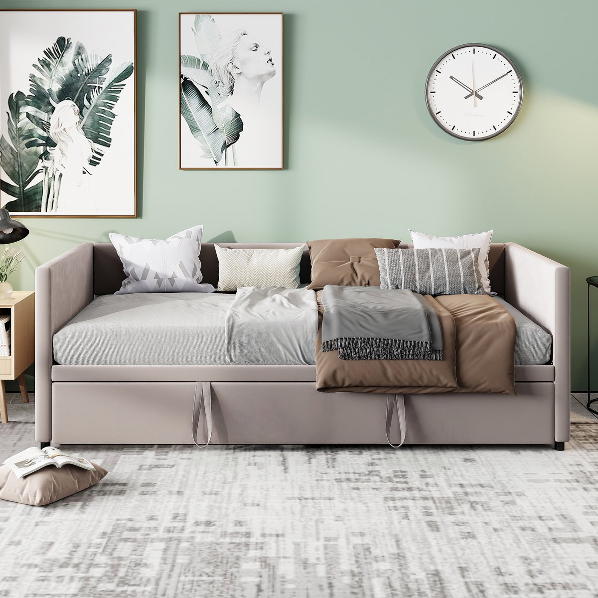 Slaapbank 90/180x200 cm, uitschuifbaar bed voor de woonkamer, ruimtebesparende 2-zits slaapbank, fluwelen bekleding, grijs, zonder matras