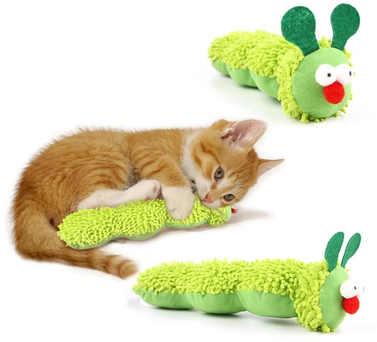 Casalora Kat Kauwspeelgoed Rups met Fruitstaart – Met Kattenkruid & Silvervine – Piepend Interactief Kattenspeelgoed – Tandverzorging – Voor Kitten & Volwassen Katten