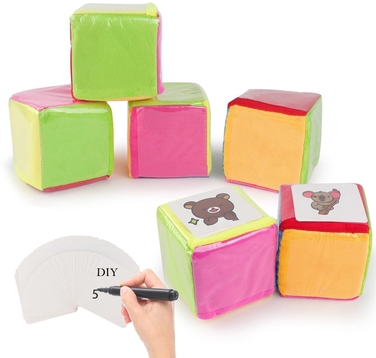 Solidchoice - Set van 4 DIY Educatieve Dobbelstenen met Tas