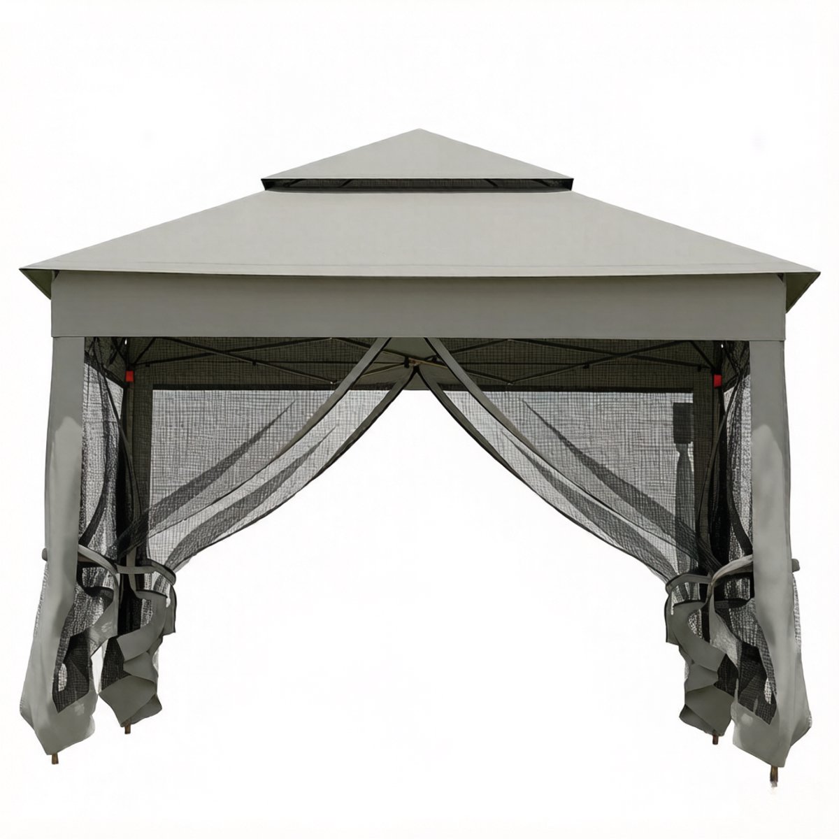 Tuinpaviljoen met dubbel dak - Gazebo met UV-bescherming - Afmetingen (LxBxH) 3,25 x 3,25 x 2,7 M - 4 klamboe zijpanelen - Opvouwbaar - Grijs
