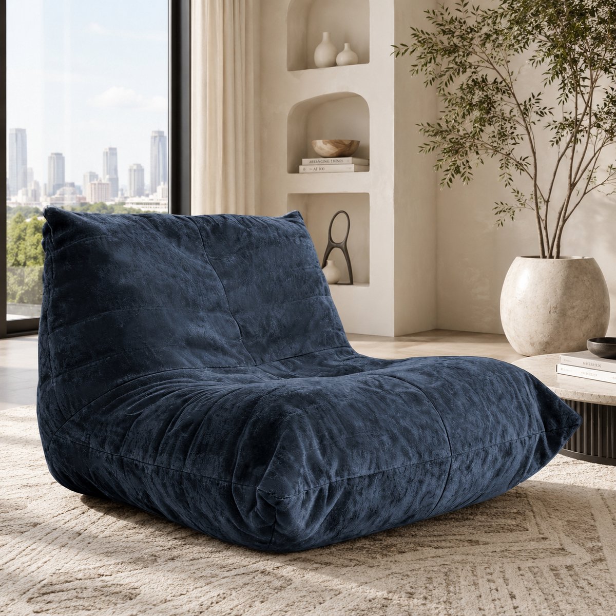 Welltin Zitzak - Zitzak Stoel - Fauteuil - Relaxstoel - Ergonomisch bank - Geen montage nodig - Binnen - Geschikt voor de woonkamer, slaapkamer en leeshoek - Blauw