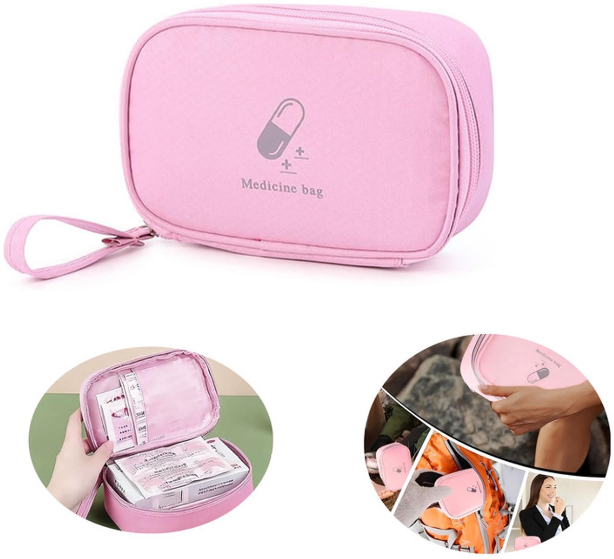 1 x Lege medicijnverpakking, EHBO-reis-EHBO-doos, lege EHBO-doos, reismedicijndoos, Roze, modern-17 x 6 x 11cm