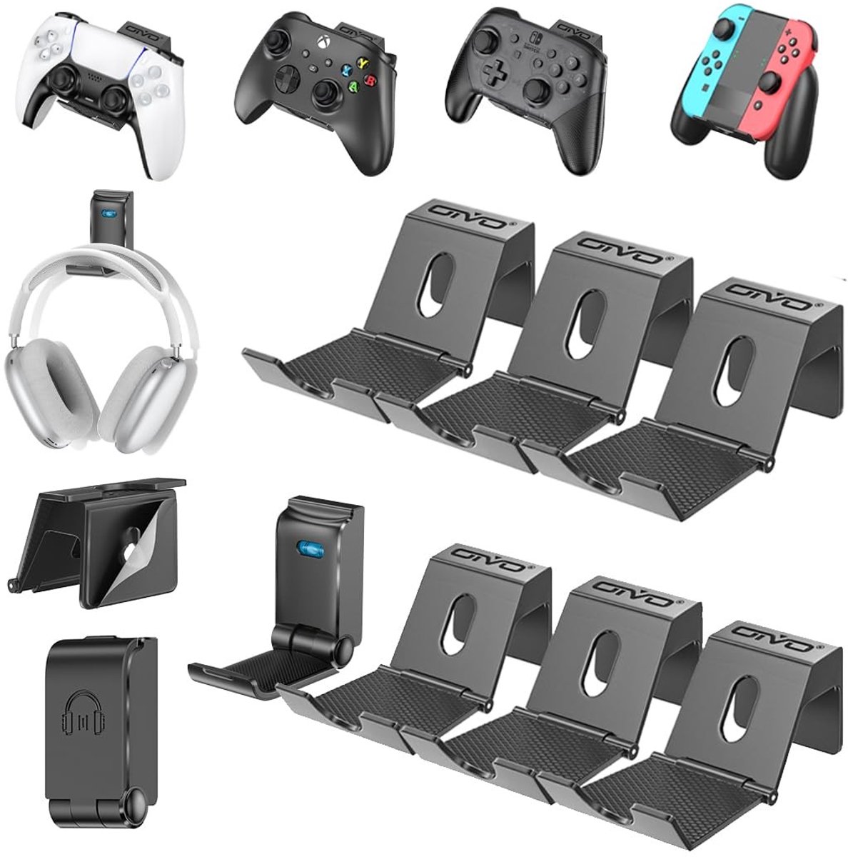 Solidchoice - Universele Controller en Headset Houder, Vouwbare Wandmontage, Set van 6 Stuks