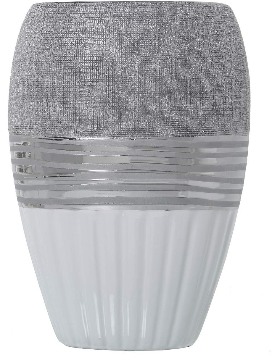 Solidchoice - Keramisch Tafelvaasje Zilver en Wit
