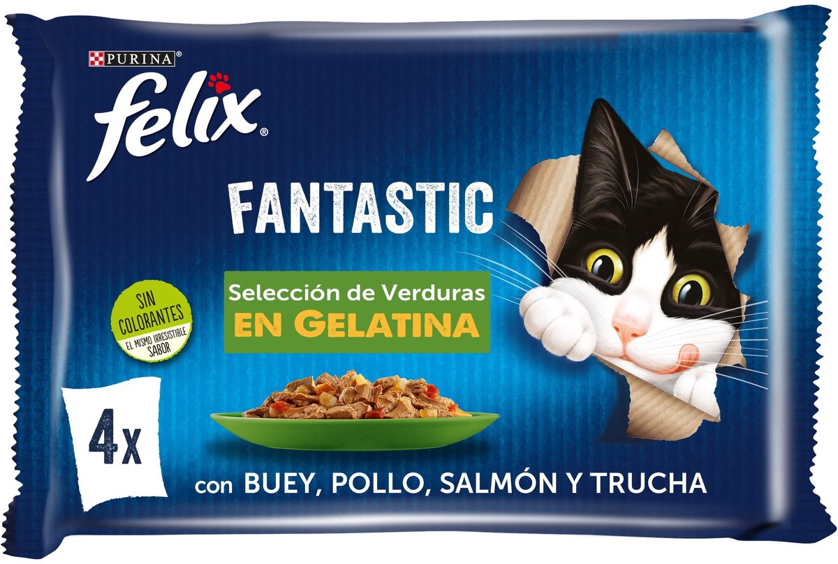 Solidchoice - Felix Fantastic Voer voor Volwassen Katten, Groentemix, 12 Pakketten van 4 Zakjes