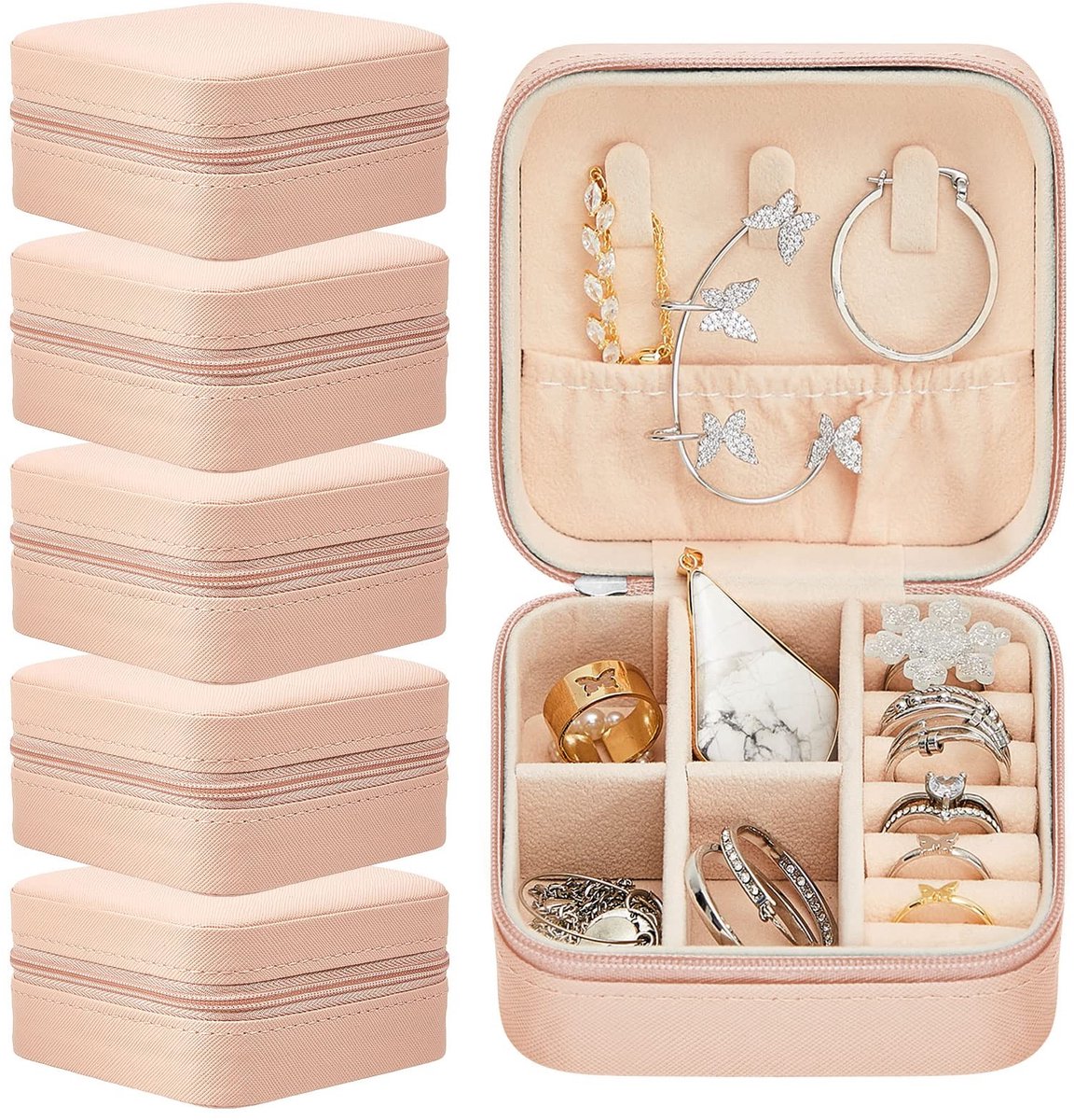 Solidchoice - Set van 6 Mini Reiskoffers voor Sieraden in Roze