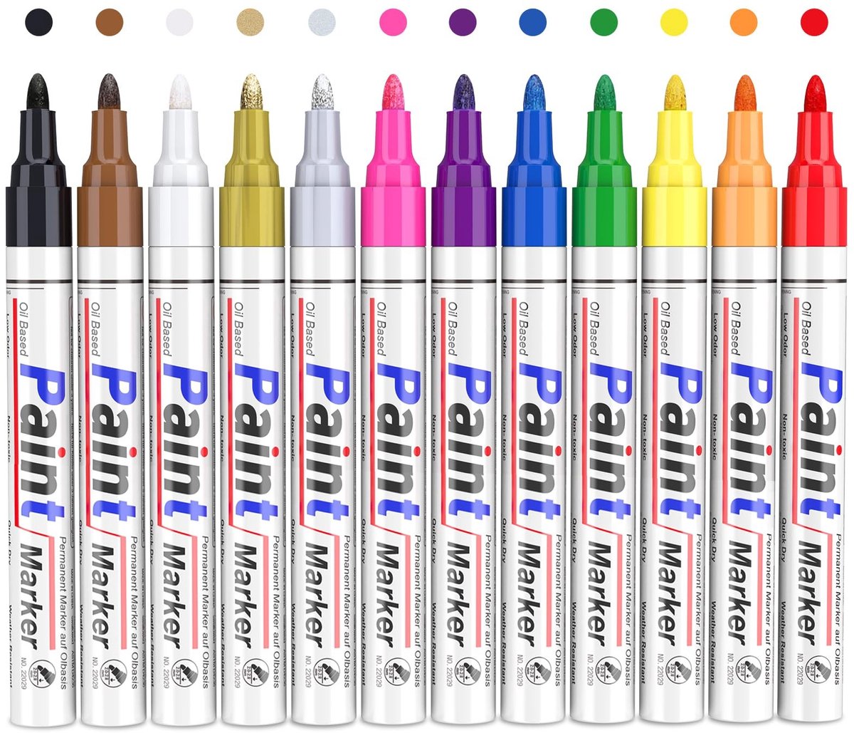 Solidchoice - 12 Kleuren Permanente Markers voor Creatieve Projecten